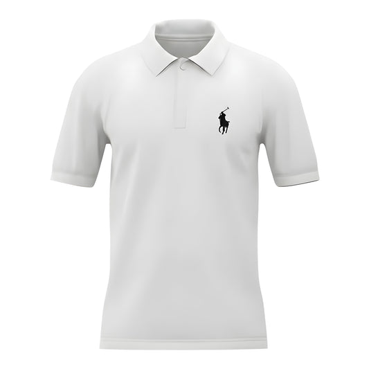 Classic Regular Fit White Polo with Signature Black Logo