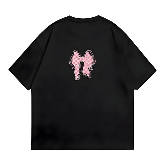 Pink Aesthetic Bow & Heart Graphic Girls T-Shirt
